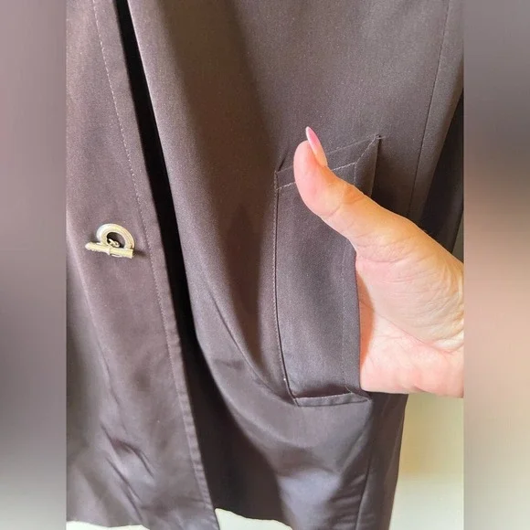 London Fog Trench Coat Women M Brown Removable Hood Lightweight Classic Neutral - Picture 9 of 13